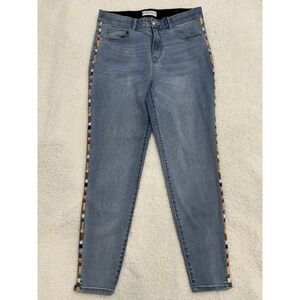 Knox Rose Womens Skinny Jean Sz 12 Embroidered Side Stripe Ankle Boho Indie